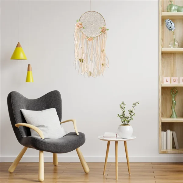 Woven Flower Feathers Dreamcatcher Boho Macrame Hanging Dream Catcher DIY Wind Chimes Wall Art Wedding Decoration