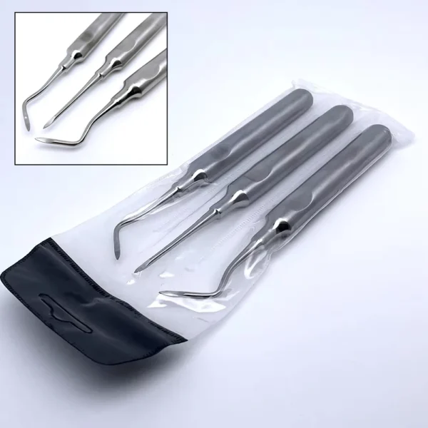 3Pcs Dental Elevator Set Stainless Steel Teeth Extraction Tools Curved Root Elevator Forceps Dentist Surgical Instrument Kit