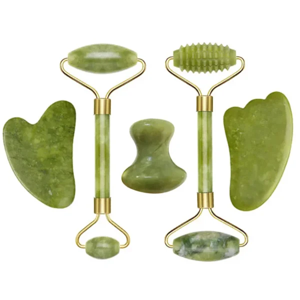 5pcs Natural Jade Roller Gua Sha Set Jade Massager For Face Gouache Scraper Massage Tools Body Facial Lifting Beauty Skin Care