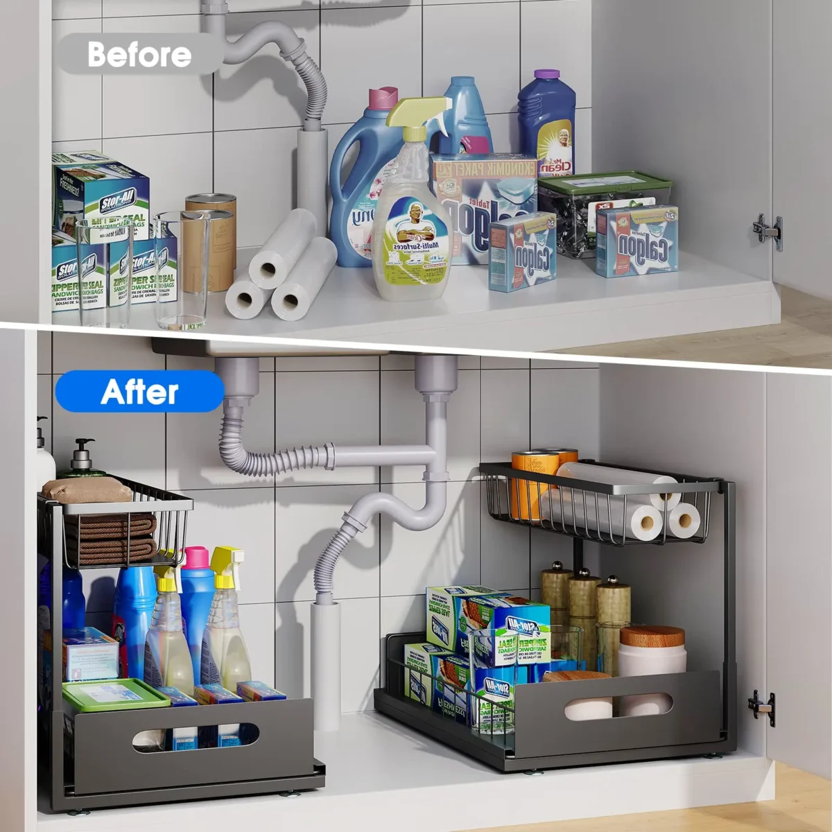 Under Sink 2 Tier Sliding Cabinet Basket Organizer Drawer Pull Out Cabinet Multi-Purpose Sink Organizer for Bathroom Kitchen - Image 3