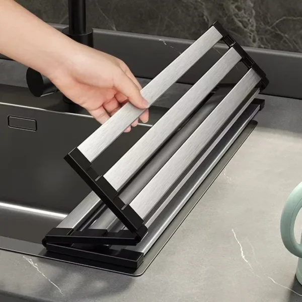 a Foldable Stainless Steel Dish Drainer Rack Collapsible Kitchen Utensil Organizer for Plates Bowls Cutlery Drying Storage Shelf