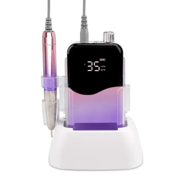 Purple Brushless Portable Desktop Base Cordless Nail Drill Machine 35000RPM Rechargeable Manicure Electric Nail File Drill 35000