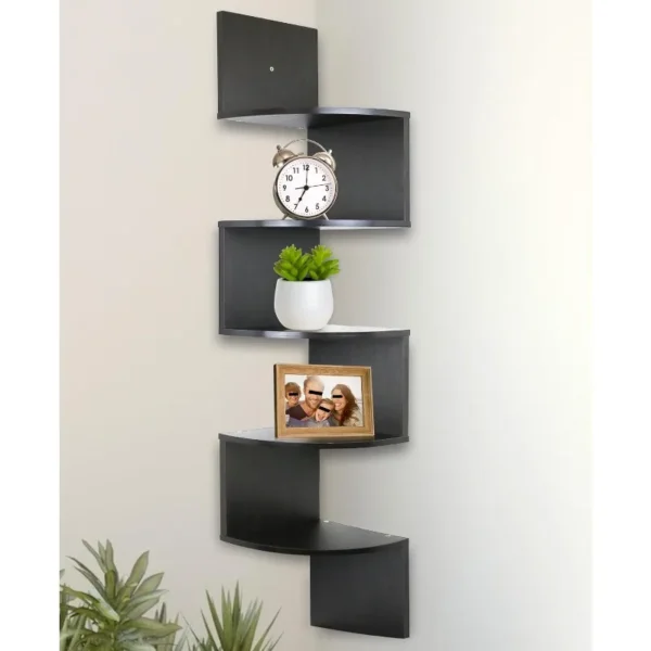 Corner Shelf,5 Tier Shelves for Wall Storage, Easy-to-Assemble Floating Wall Mount Shelves for Offices, Bedrooms,Espresso Finish
