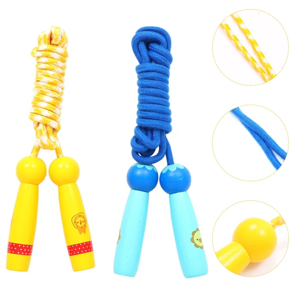 2pcs Wooden Children's Jump Ropes Fitness Exercise Kids Sports Adjustable Rope Durable Elastic Anti Slipping Long H