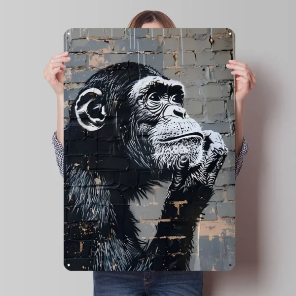 Contemplative Chimp Metal Poster Bathroom Decor Custom Metal Tin Signs for Wall Art Decoration Aesthetic Room Decor Men Retro